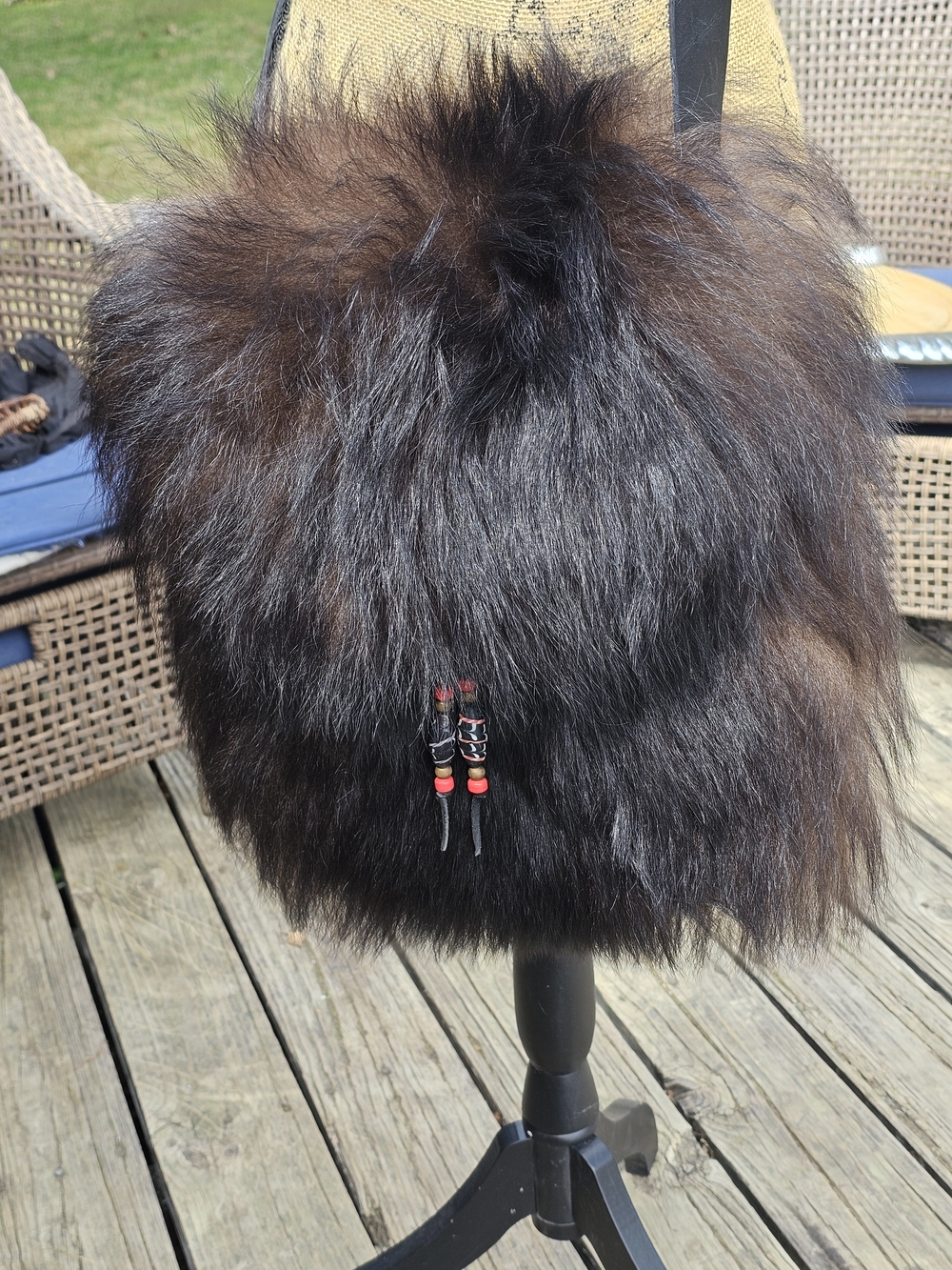 Buffalo Fur Foraging Crossbody Bag with Bead Accents